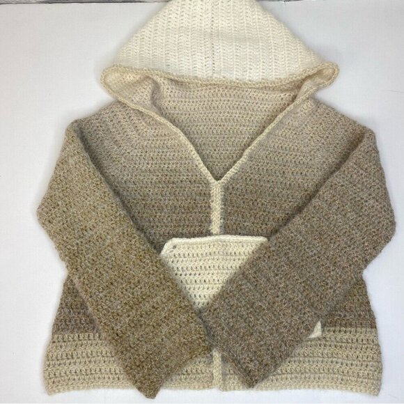 Handmade Women's NEW Tan Ombré V-Neck Long Sleeve Hooded Knit Sweater/C36 - Picture 9 of 11